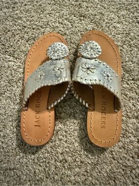 Jack Rogers Silver Rondelle Leather Slide Sandals